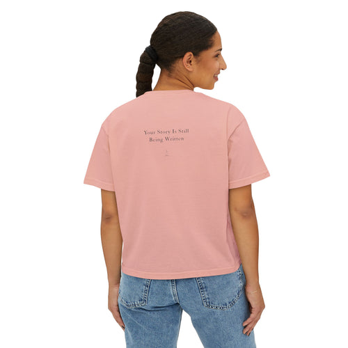 Boxy Tee — "Your Story Is Still Being Written" Minimalist Women's Crop T-Shirt