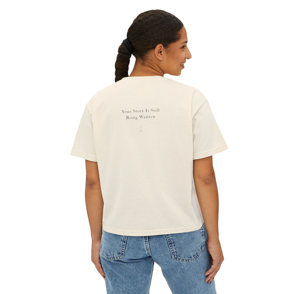 Boxy Tee — "Your Story Is Still Being Written" Minimalist Women's Crop T-Shirt