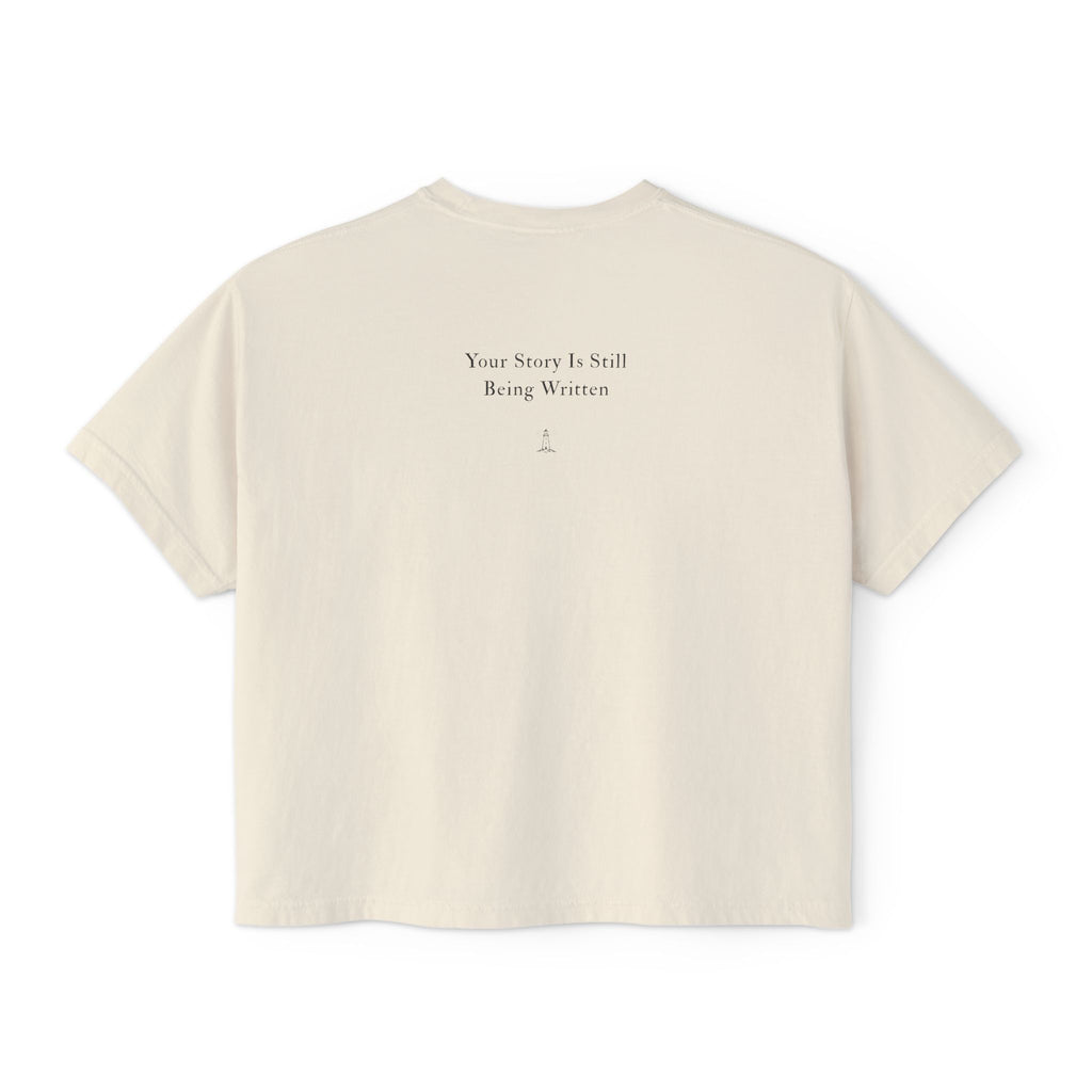 Boxy Tee — "Your Story Is Still Being Written" Minimalist Women's Crop T-Shirt