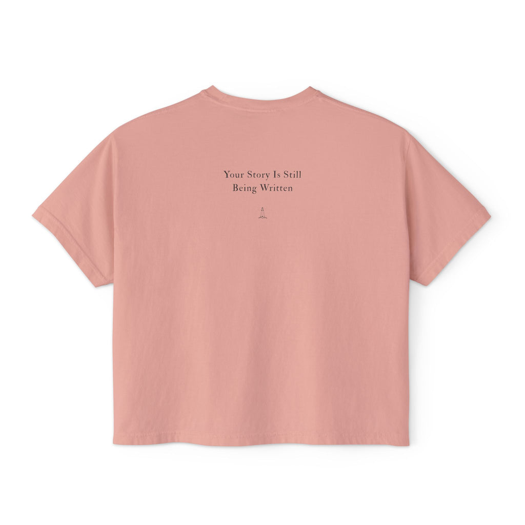 Boxy Tee — "Your Story Is Still Being Written" Minimalist Women's Crop T-Shirt